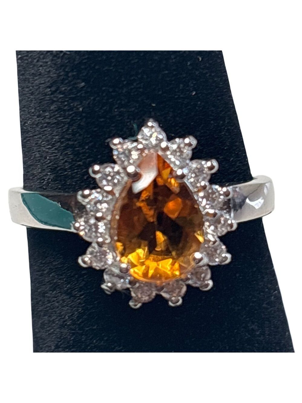 Elegant Yellow and White Gemstone 925 Sterling Silver Ring Size 8